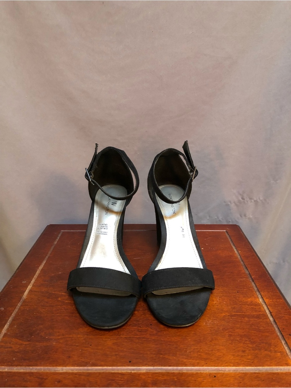 Worthington Black Suede Ankle-Strap Heels